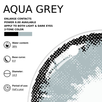 EyeMoody Farbige Kontaktlinsen Ohne Stärke Aqua Grau | 0,00, 6 Monate (2 Linsen)