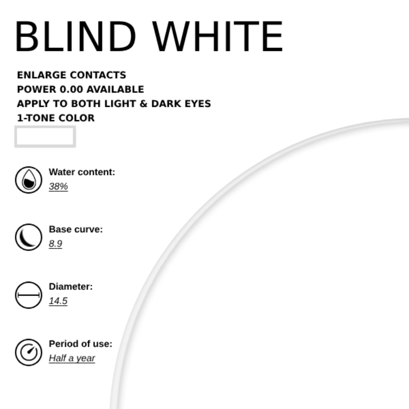 EyeMoody Lentes De Contacto De Color Todo Blanco | 0.00, 6 Meses (2 lentillas)