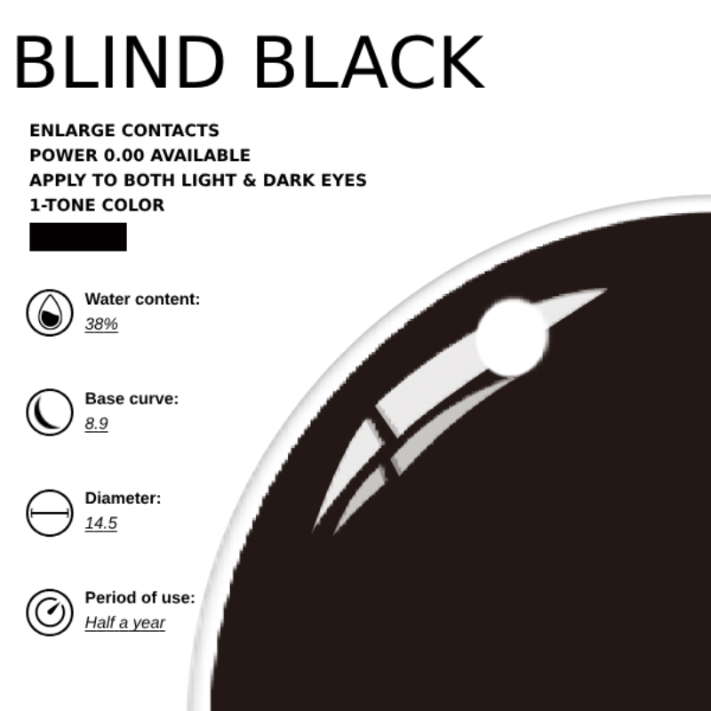 EyeMoody Lentillas de Contacto de Color Todo Negro | 0.00, 6 Meses (2 lentillas)