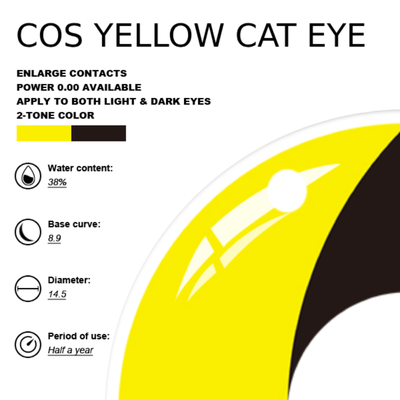 EyeMoody COS Lentillas de Contacto de Color Amarillo Ojos de Gato | 0.00, 6 Meses (2 lentillas)