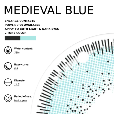 EyeMoody Lentillas de Contacto de Color Azul Medieval | 0.00, 6 Meses (2 lentillas)