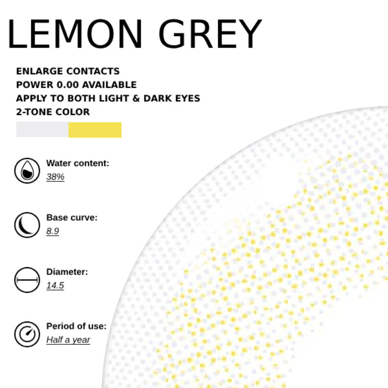 EyeMoody Lentillas de Contacto de Color Gris Limón | 0.00, 6 Meses (2 lentillas)