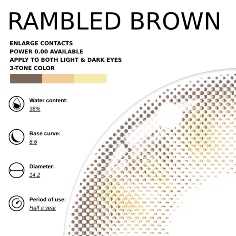 EyeMoody Lentes De Contacto De Color Marrón Rambled | 0.00, 6 Meses (2 lentillas)
