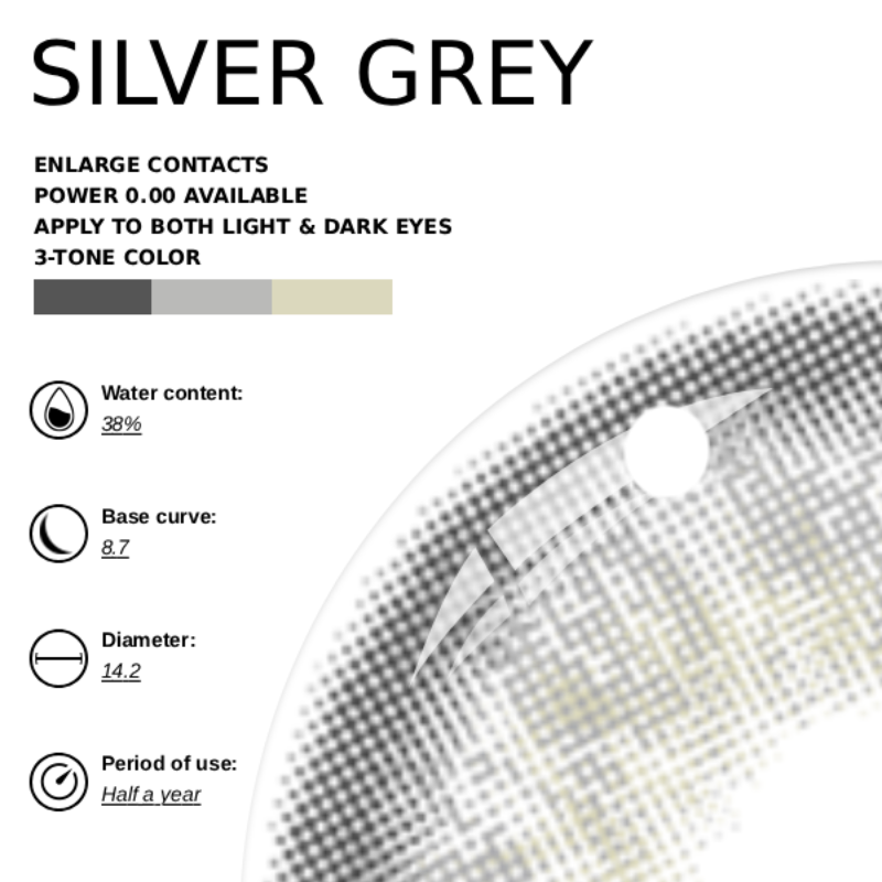 [NEW] Eyemoody Silver Grey | 6 Months, 2 pcs