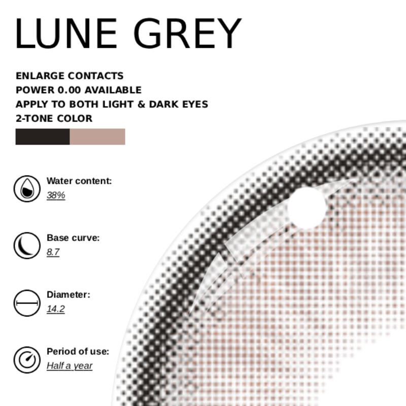 [NEW] Eyemoody Lune Grey | 6 Months, 2 pcs