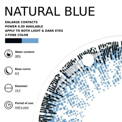 Eyemiol Lentillas de Contacto de Color Azul Natural | 0.00, 6 Meses (2 lentillas)