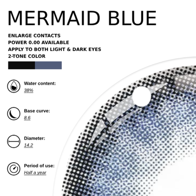 Eyemiol Lentes De Contacto De Color Azul Sirena | 0.00, 6 Meses (2 lentillas)