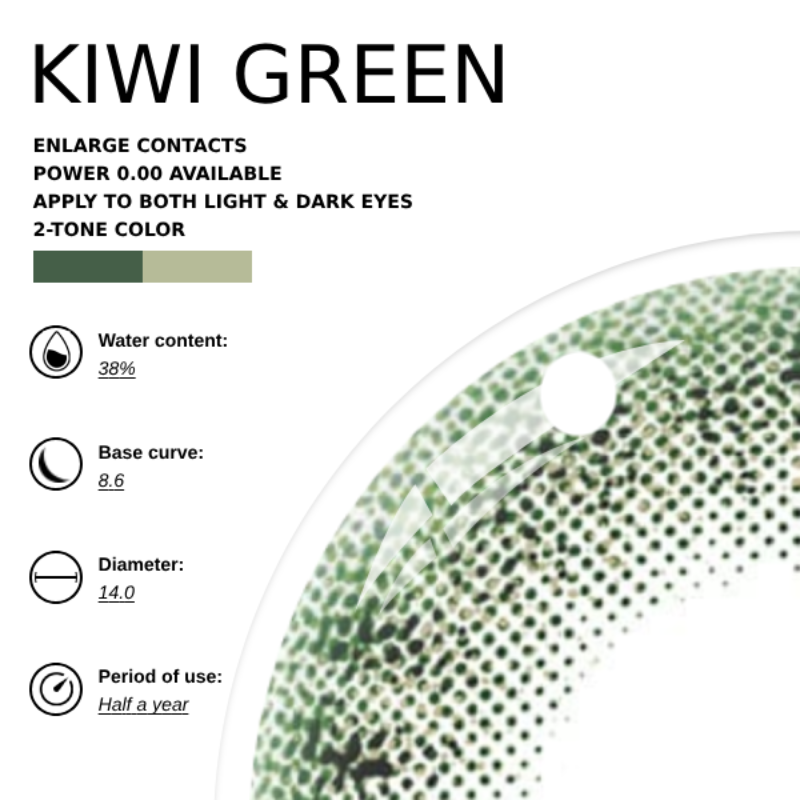 Eyemiol Kiwi Grün Farbige Kontaktlinsen | 0,00, 6 Monate (2 Linsen)