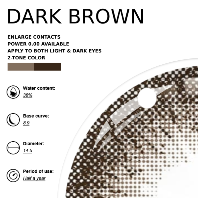 Eyemiol dunkelbraune farbige Kontaktlinsen | 0,00, 6 Monate (2 Linsen)