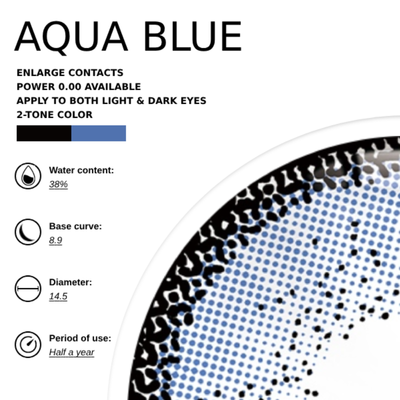 Eyemiol Lentes De Contacto De Color Azul Aguamarina | 0.00, 6 Meses (2 lentillas)