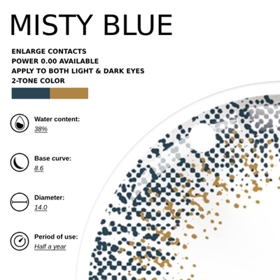 Eyemiol Lentillas de Contacto de Color Azul Brumoso | 0.00, 6 Meses (2 lentillas)