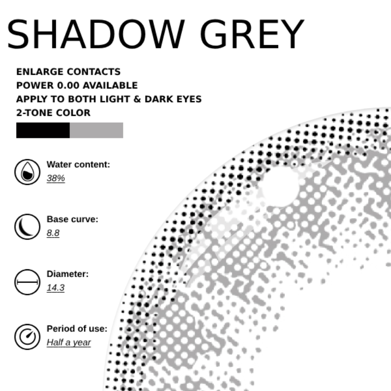 Lentillas de Contacto de Color Gris Sombra Eyemiol | 0.00, 6 Meses (2 lentillas)