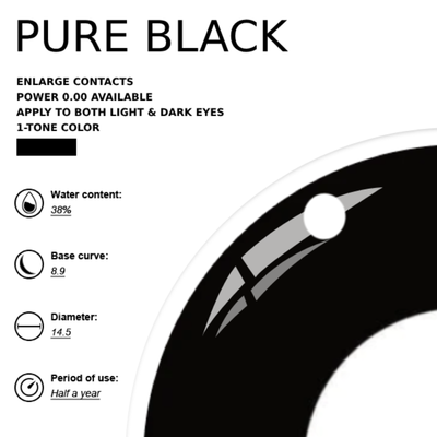 Schwarze farbige Kontaktlinsen von Eyemiol | 0,00, 6 Monate (2 Linsen)