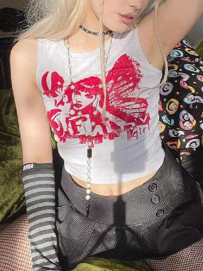 Camiseta corta sin mangas con gráfico de niña mariposa Eyemoody