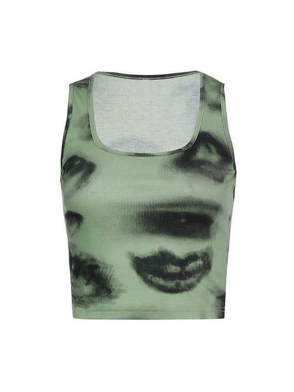 Eyemoody Abstract Print Green Cropped Tank Top