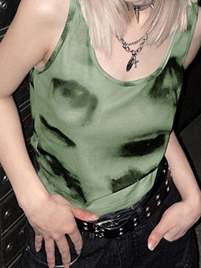 Camiseta sin mangas corta verde con estampado abstracto Eyemoody